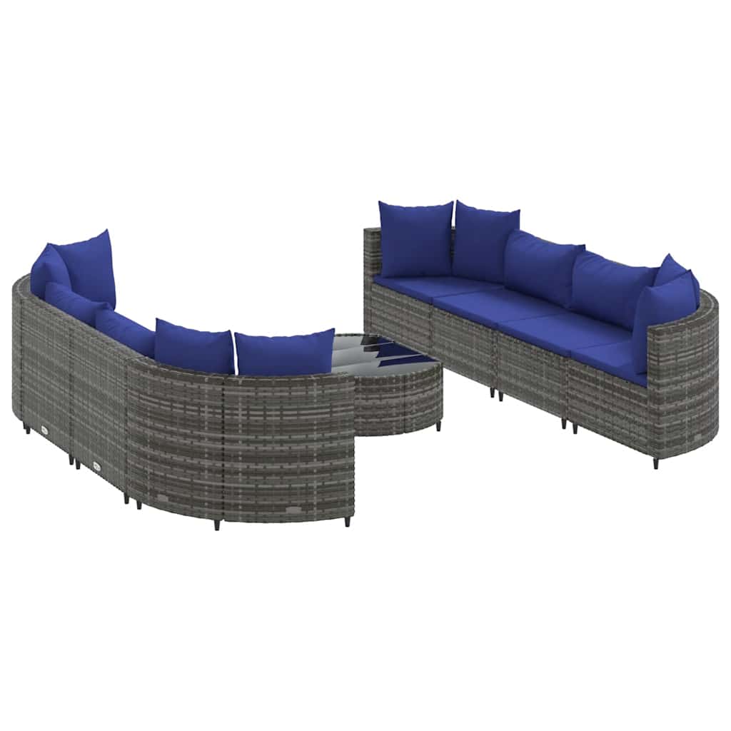 Set Divano da Giardino 9 pz con Cuscini Grigio in Polyrattan 3308431