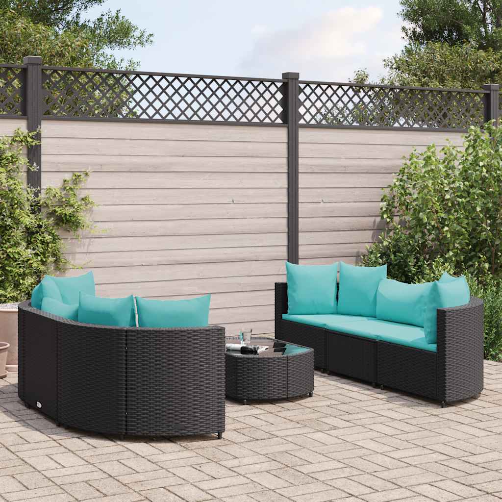 vidaXL Set Divani da Giardino con Cuscini 7pz Nero Polyrattan