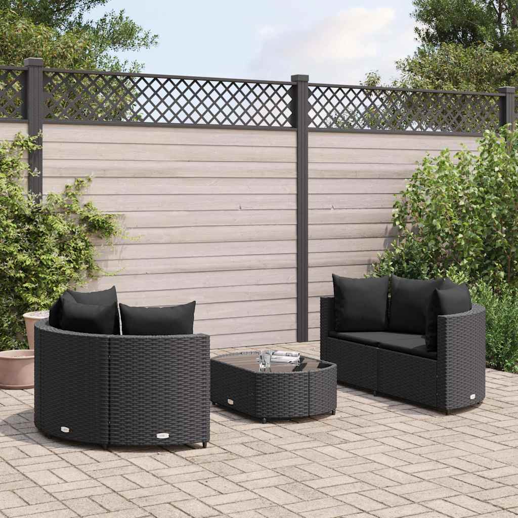 vidaXL Set Divani da Giardino 5 pz con Cuscini in Polyrattan Nero