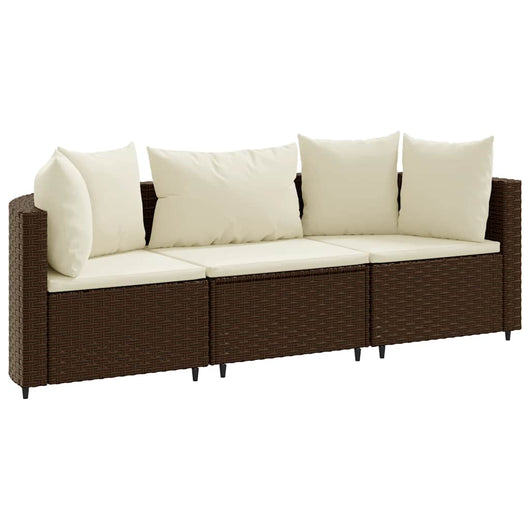 Set Divano da Giardino 3 pz con Cuscini-Sofa da Giardino-Divanetto da esterno Marrone in Polyrattan 210733