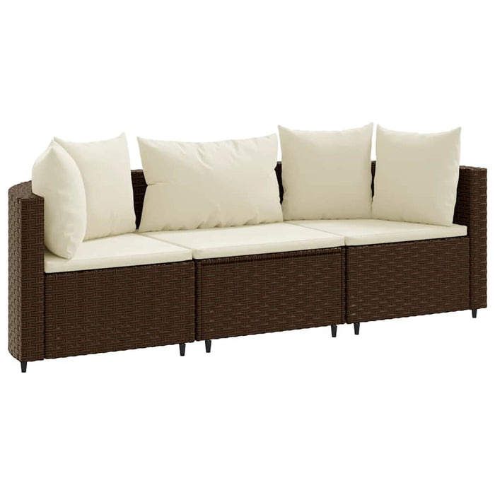 Set Divano da Giardino 3 pz con Cuscini-Sofa da Giardino-Divanetto da esterno Marrone in Polyrattan 210733