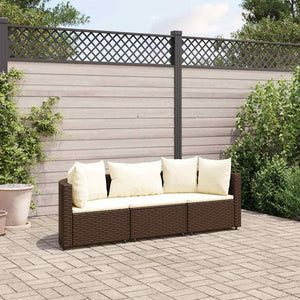 vidaXL Set Divano da Giardino 3 pz con Cuscini Marrone in Polyrattan