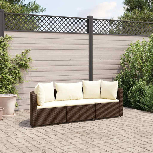 Set Divano da Giardino 3 pz con Cuscini-Sofa da Giardino-Divanetto da esterno Marrone in Polyrattan 210733