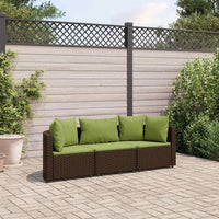 Set Divano da Giardino 3 pz con Cuscini-Sofa da Giardino-Divanetto da esterno Marrone in Polyrattan 198613