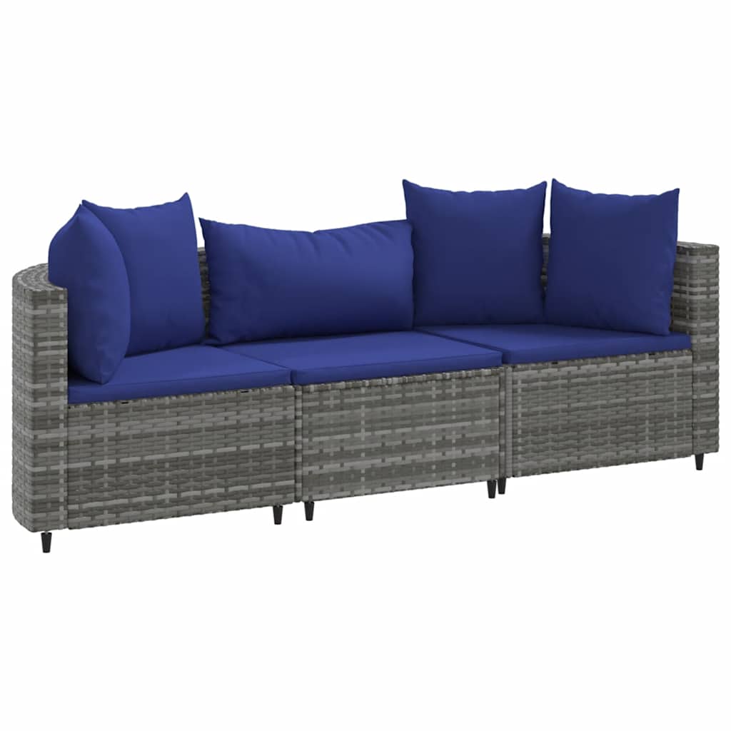 vidaXL Set Divani da Giardino 3 pz con Cuscini Grigio in Polyrattan