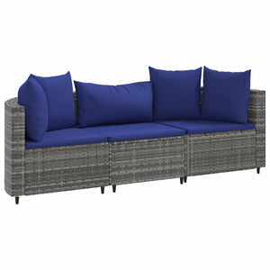 vidaXL Set Divani da Giardino 3 pz con Cuscini Grigio in Polyrattan