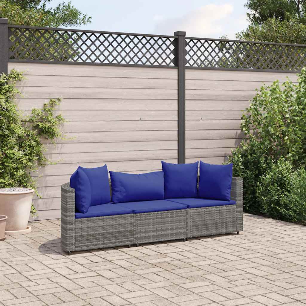 vidaXL Set Divani da Giardino 3 pz con Cuscini Grigio in Polyrattan