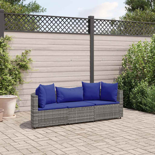 vidaXL Set Divani da Giardino 3 pz con Cuscini Grigio in Polyrattan