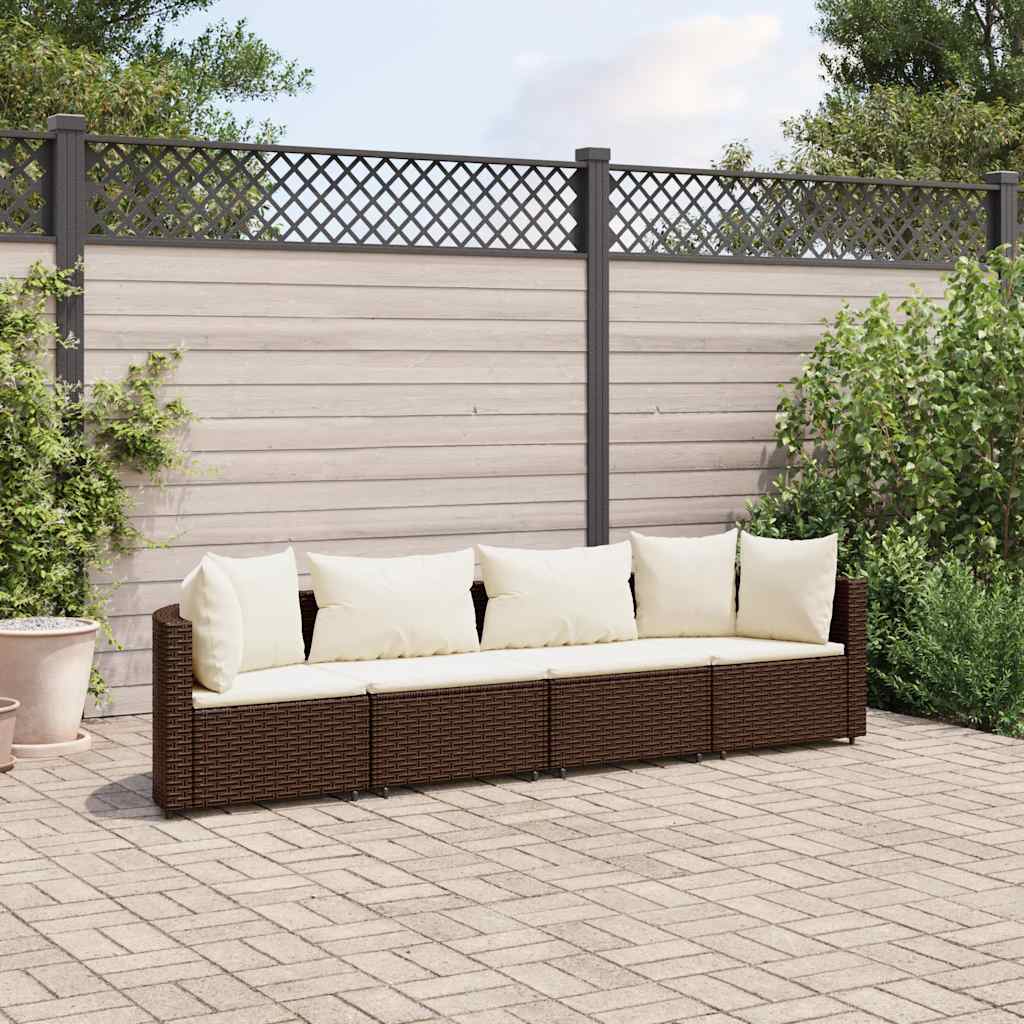 vidaXL Set Divano da Giardino 4 pz con Cuscini Marrone in Polyrattan