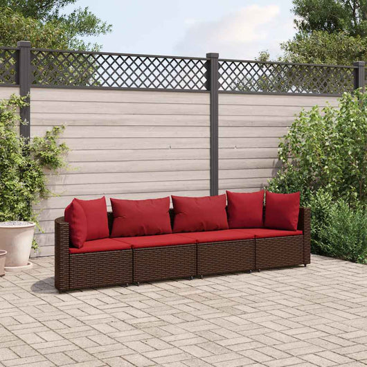 Set Divano da Giardino 4 pz con Cuscini-Sofa da Giardino-Divanetto da esterno Marrone in Polyrattan 458368