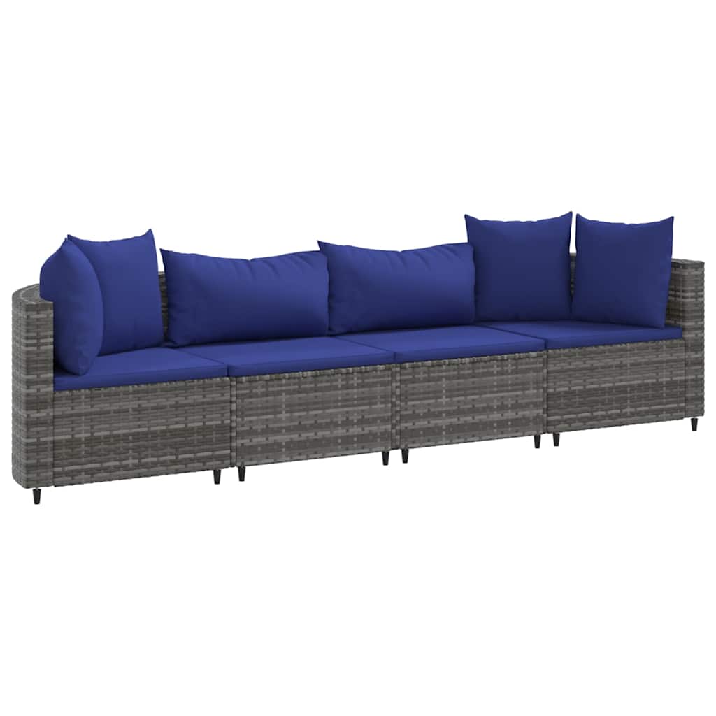 Set Divani da Giardino 4 pz con Cuscini in Polyrattan Grigio 3308463
