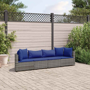 vidaXL Set Divani da Giardino 4 pz con Cuscini in Polyrattan Grigio