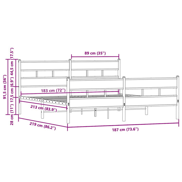 Giroletto senza Materasso in Metallo-Struttura Letto Rovere Marrone 183x213 cm 574714