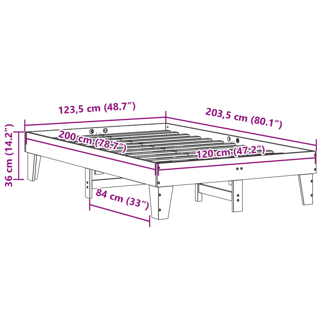 Letto senza Materasso Bianco 120x200 cm Legno Massello di Pino 855359