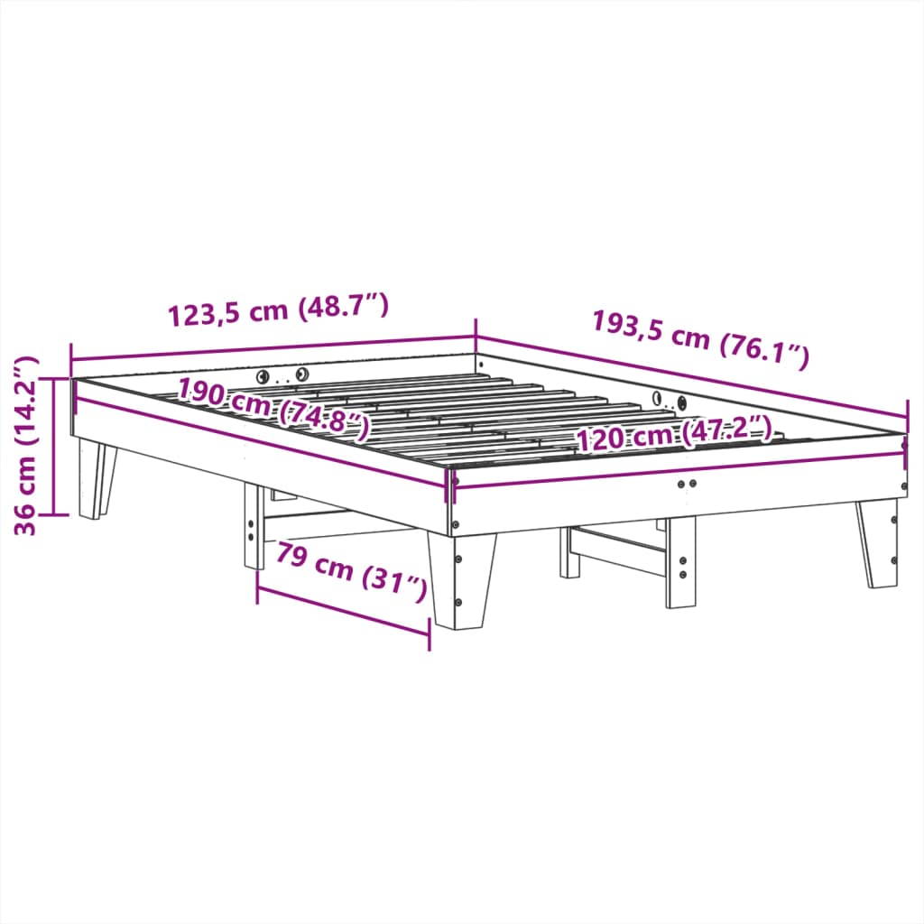 Letto senza Materasso Bianco 120x190 cm Legno Massello di Pino 855374