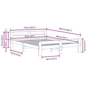 Letto senza Materasso 160x200 cm in Legno Massello di Pino 855466