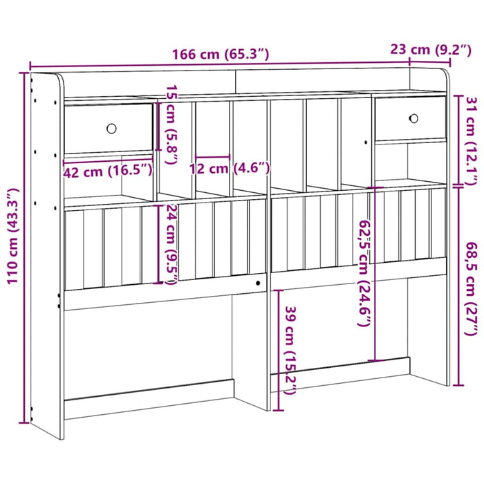 Testiera con Ripiani Marrone Cera 160 cm in Legno di Pino 855507