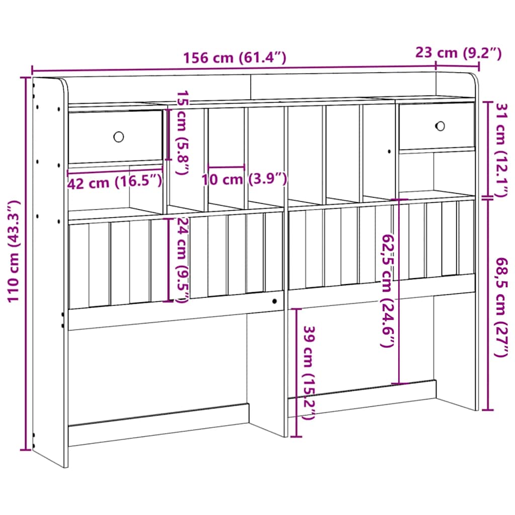 Testiera con Ripiani 150 cm in Legno Massello di Pino 855508