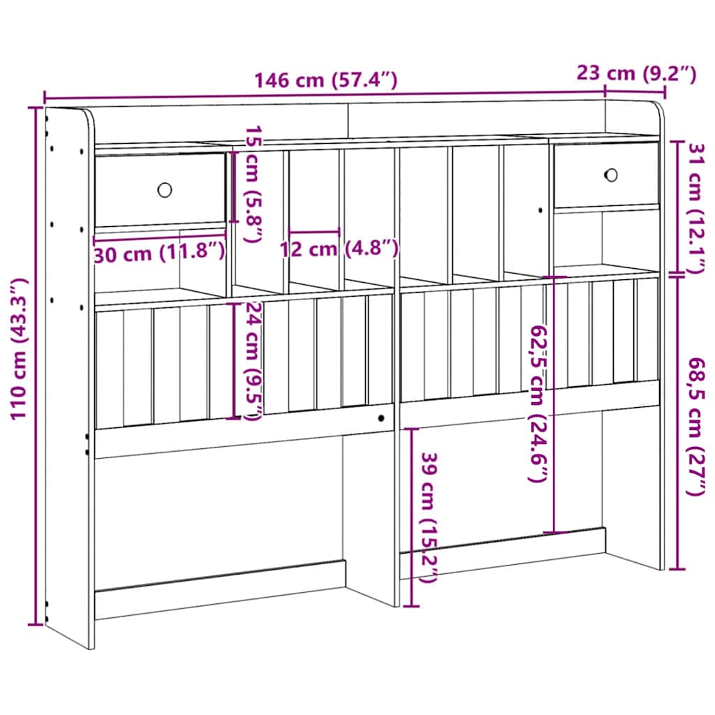 Testiera con Ripiani Marrone Cera 140 cm in Legno di Pino 855513