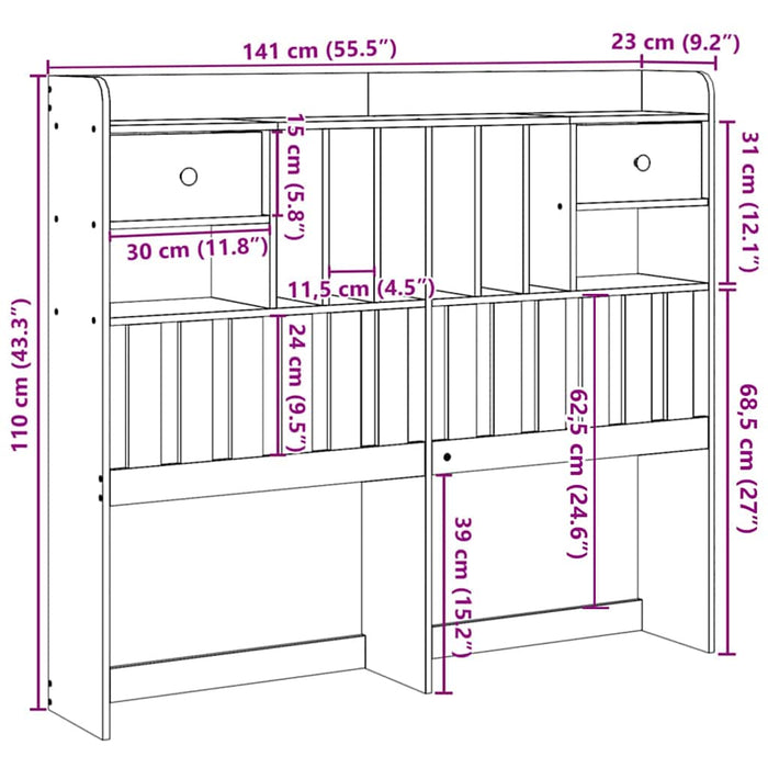 Testiera con Ripiani Bianca 135 cm in Legno Massello di Pino 855515