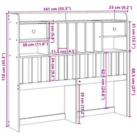 Testiera con Ripiani Marrone Cera 135 cm in Legno di Pino 855516