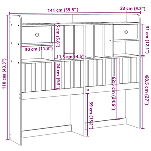 Testiera con Ripiani Marrone Cera 135 cm in Legno di Pino 855516