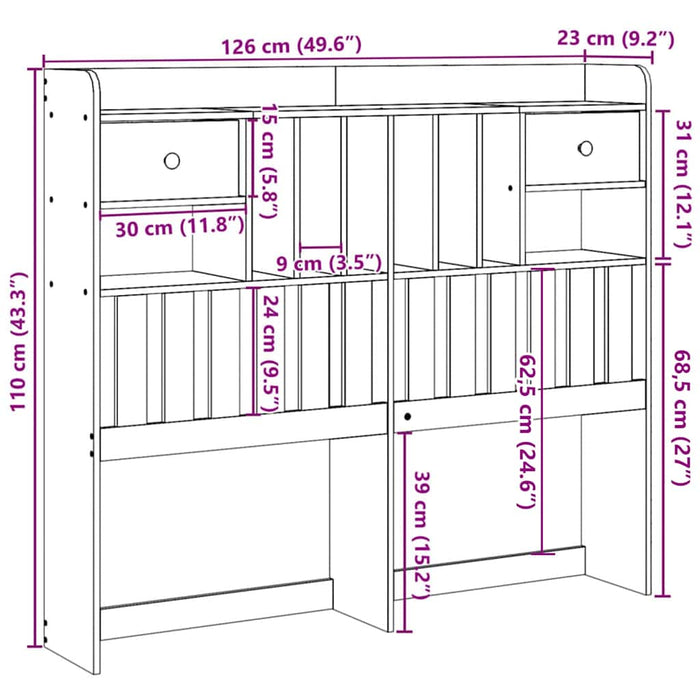 Testiera con Ripiani Marrone Cera 120 cm in Legno di Pino 855519