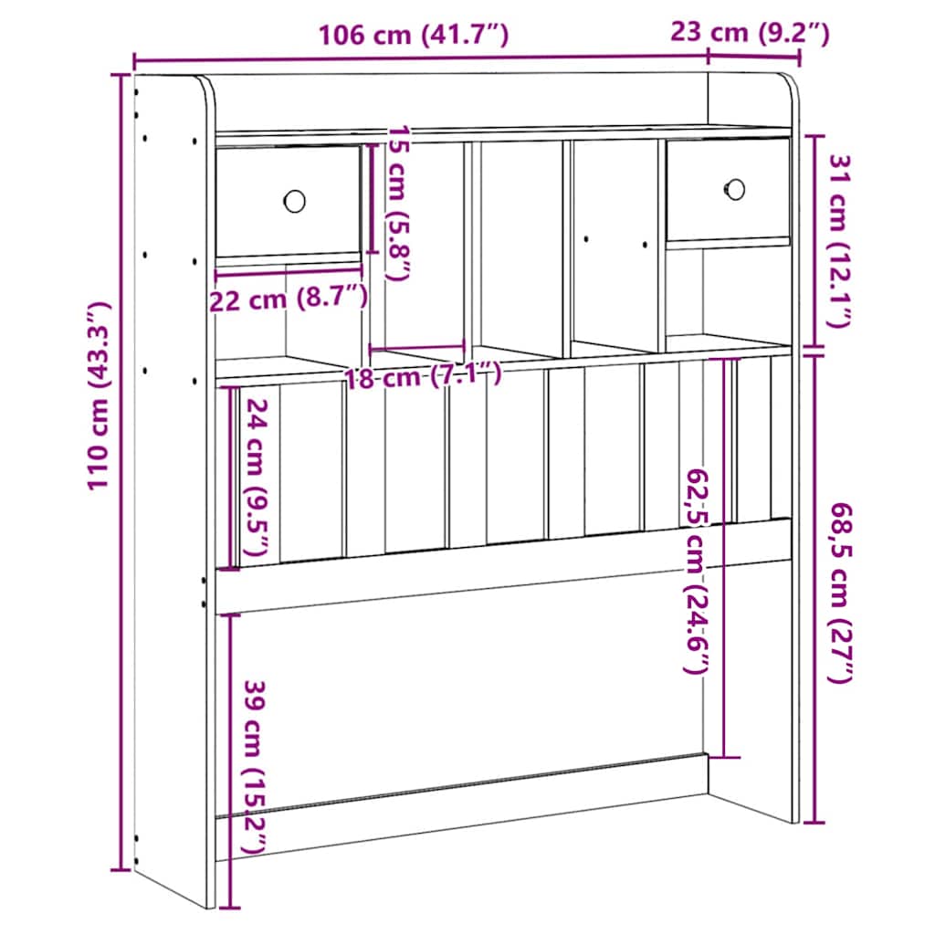 Testiera con Ripiani Marrone Cera 100 cm in Legno di Pino 855522