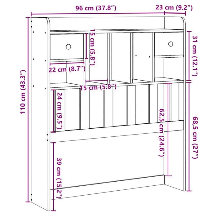 Testiera con Contenitore 90 cm Legno Massello di Pino 855523