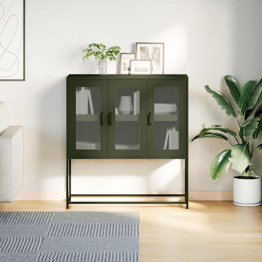 vidaXL Credenza Verde Oliva 100,5x39x107 cm Acciaio Laminato a Freddo