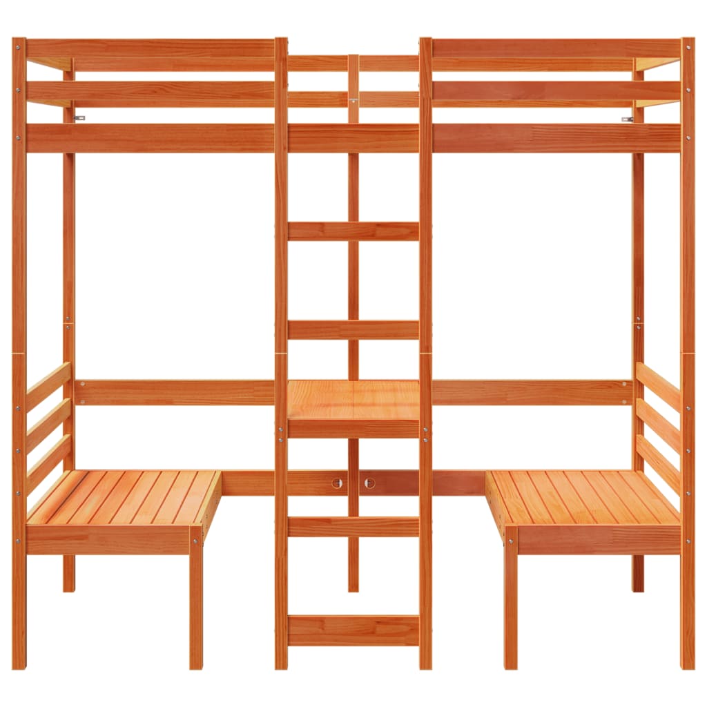 Giroletto Soppalco Scrivania e Sedie Marrone Cera 90x200cm Pino