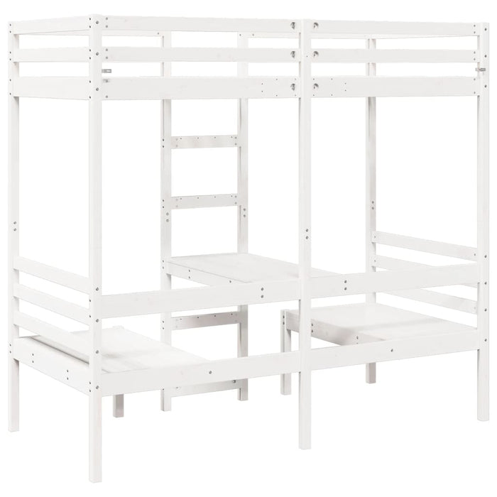 Giroletto Soppalco con Scrivania e Sedie-Struttura Letto Bianco 80x200cm Pino