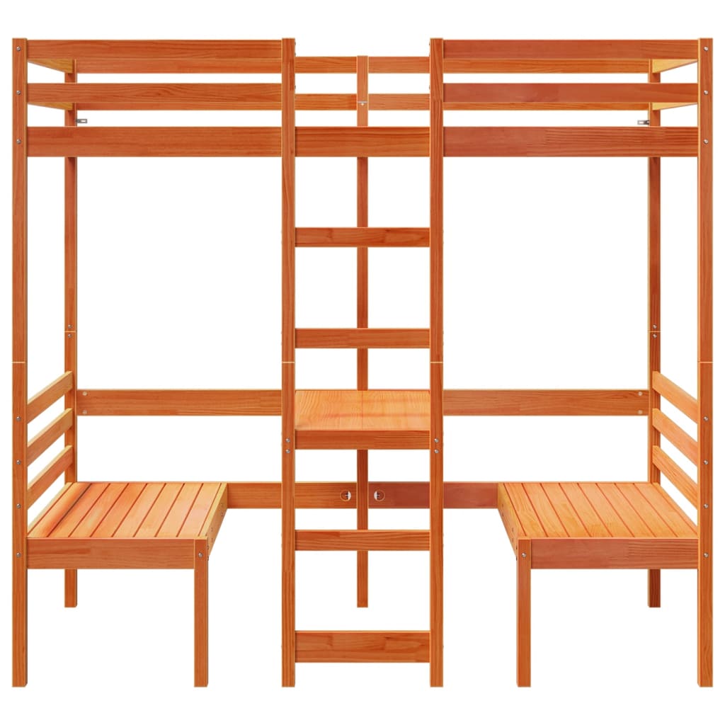 Giroletto Soppalco Scrivania e Sedie-Struttura Letto Marrone Cera 80x200cm Pino