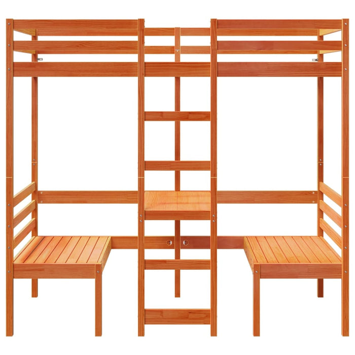 Giroletto Soppalco Scrivania e Sedie-Struttura Letto Marrone Cera 75x190cm Pino