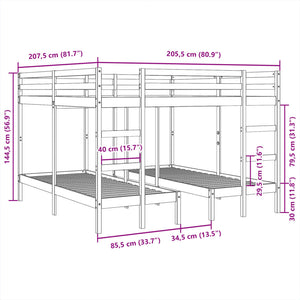 Giroletto Castello Triplo 200x200/80x200cm Legno Massello Pino 3308583