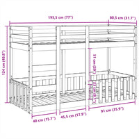 Letto a Castello Marrone Cera 75x190 cm in Legno di Pino 3308597