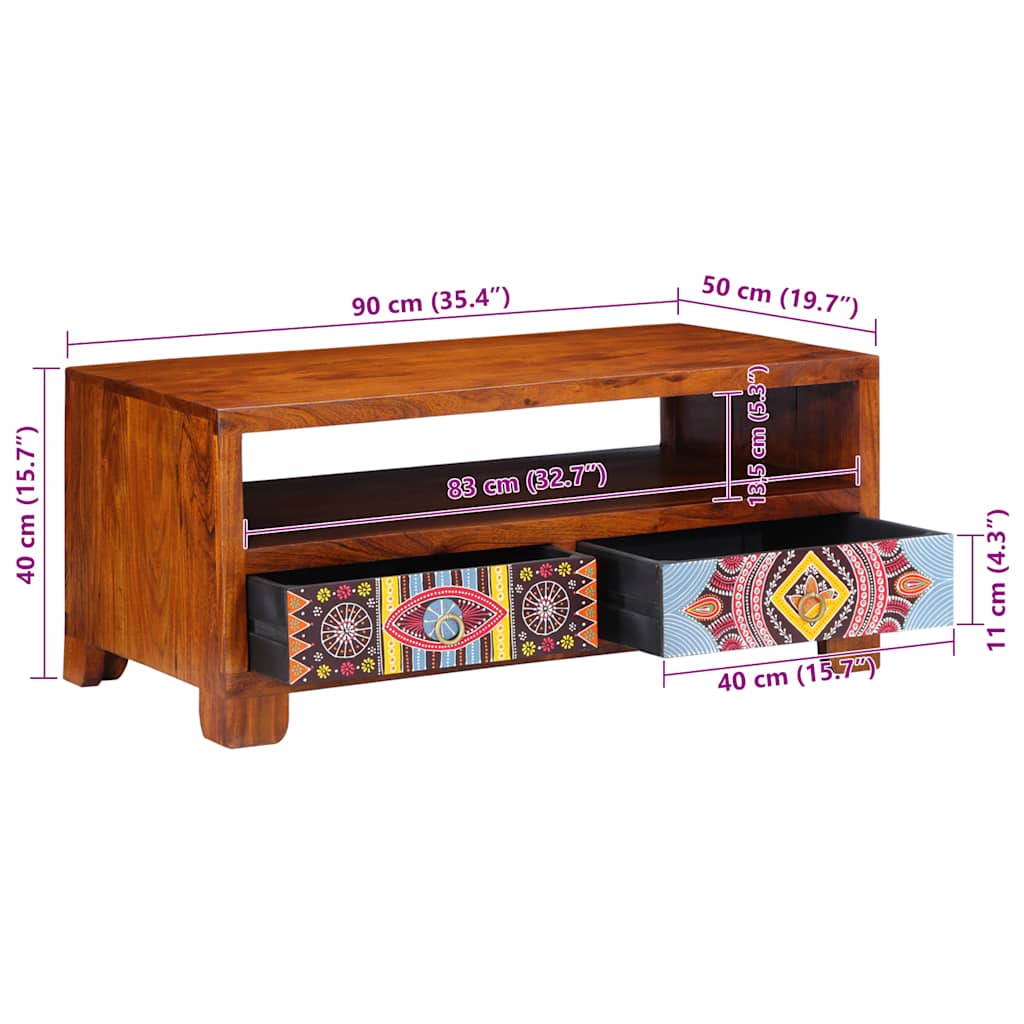 Tavolino da Salotto-Tavolino da soggiorno-Tavolo 90x50x40 cm in Legno Massello di Acacia 114404