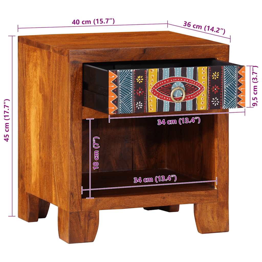 Comodino-Tavolino da notte 40x35x45 cm in Legno Massello di Acacia