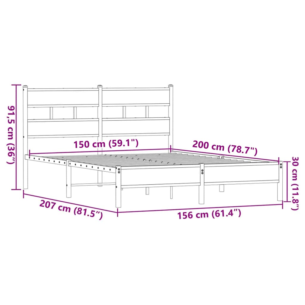vidaXL Giroletto senza Materasso Rovere Marrone 150x200 cm Truciolato