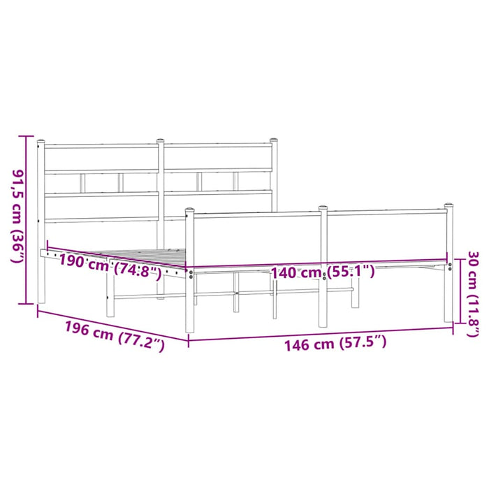 vidaXL Giroletto senza Materasso Rovere Marrone 140x190 cm Truciolato