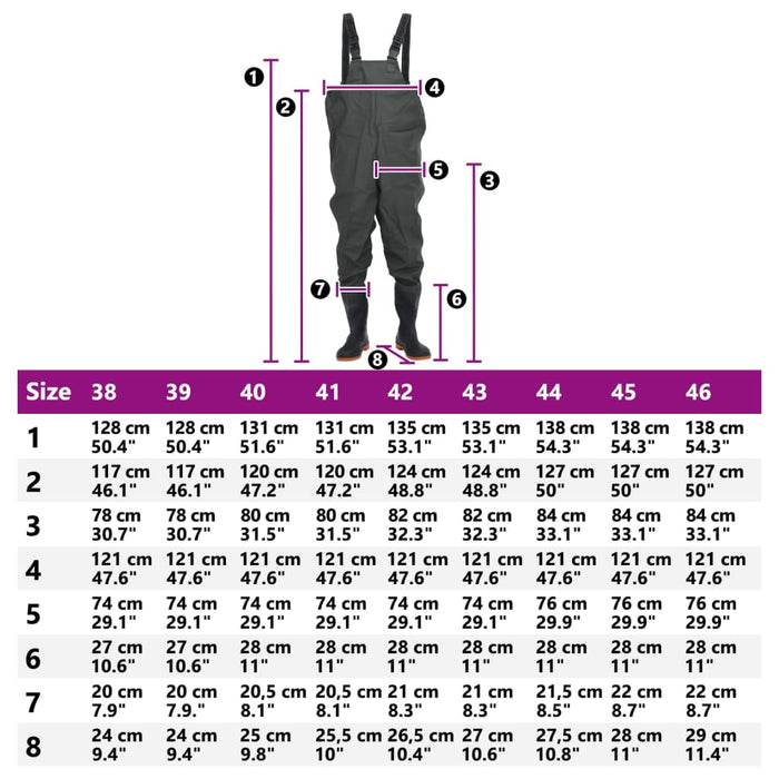 Wader da Pesca con Pettorina e Stivali Verde Scuro Taglia 40 4016974