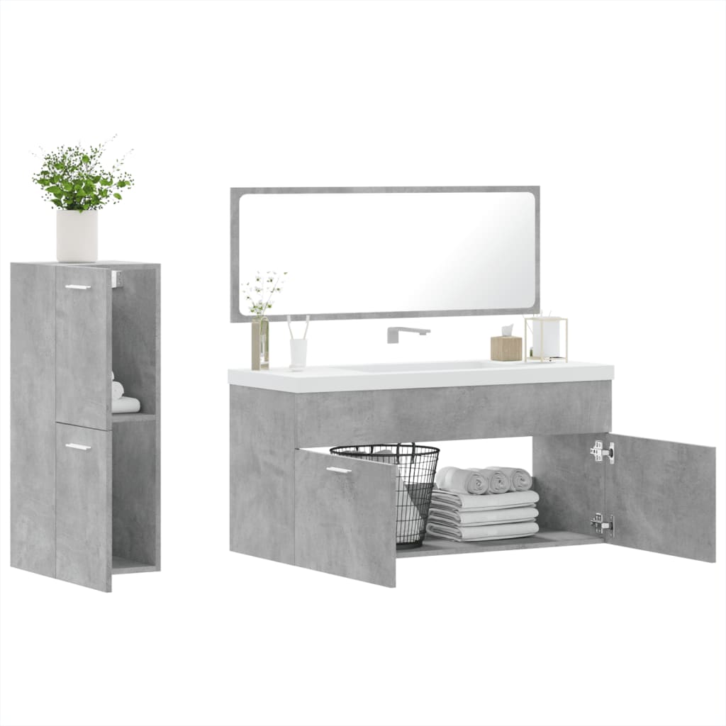 Set Mobili da Bagno 3 pz Grigio Cemento in Legno Multistrato 3308534