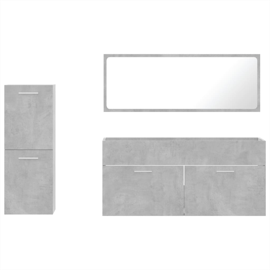 Set Mobili da Bagno 3 pz Grigio Cemento in Legno Multistrato 3308534