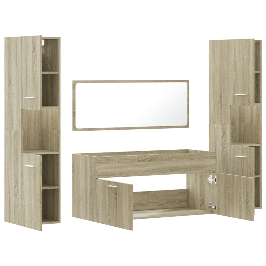 Set Mobili da Bagno 4 pz Rovere Sonoma in Legno Multistrato 3308538