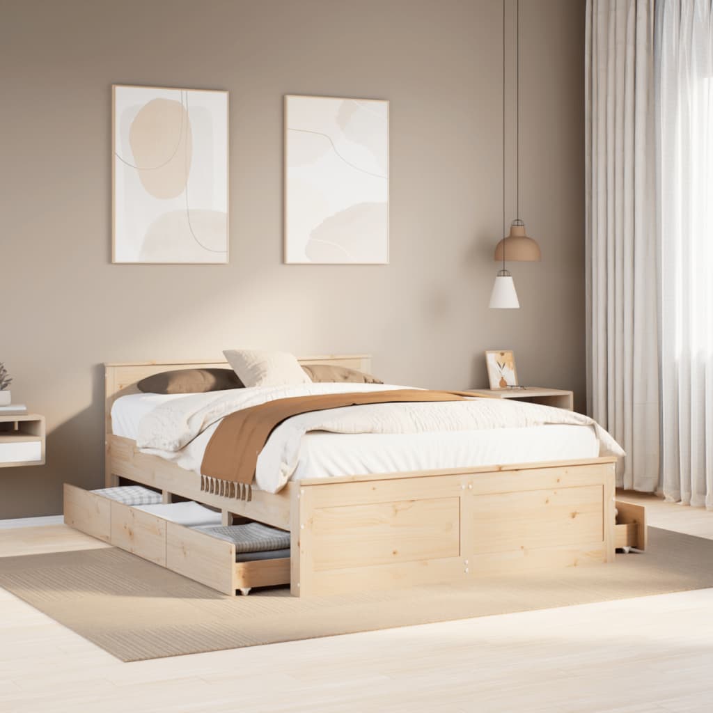 Letto senza Materasso con Testiera-Struttura Letto con contenitore 160x200 cm in Legno di Pino