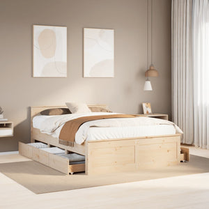 Letto senza Materasso con Testiera-Struttura Letto con contenitore 160x200 cm in Legno di Pino