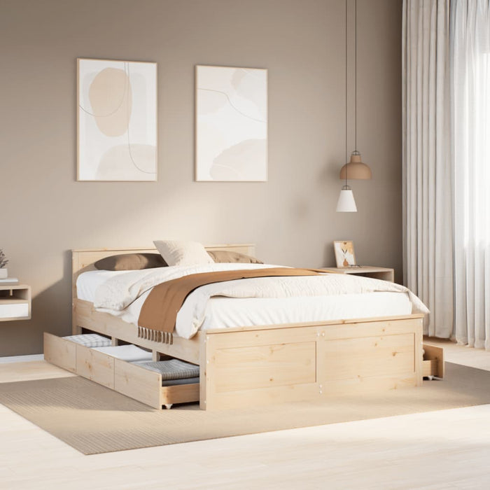Letto senza Materasso con Testiera-Struttura Letto con contenitore 160x200 cm in Legno di Pino