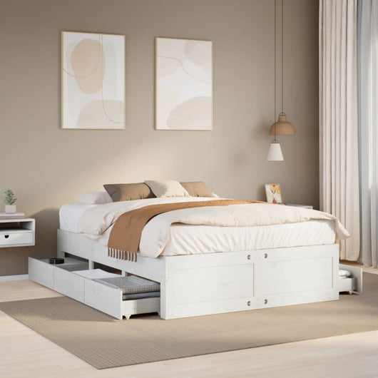 Giroletto senza Materasso con Cassetti-Struttura Letto con contenitore Bianco 160x200 cm Pino