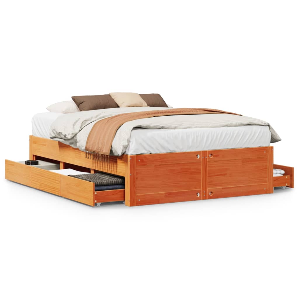 vidaXL Letto senza Materasso con Cassetti Marrone Cera 150x200 cm Pino