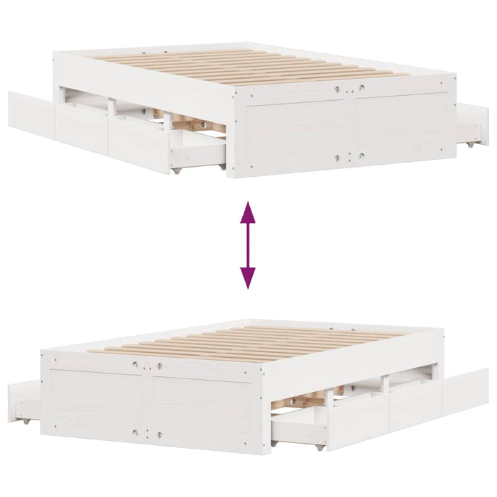 vidaXL Giroletto senza Materasso con Cassetti Bianco 120x190 cm Pino